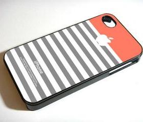 Coral Grey Stripe Apple - Custom iPhone 4/4S, iPhone 5, Samsung Galaxy S3 Case