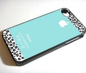 Tiffany Teal and Black Leopard - Custom iPhone 4/4S, iPhone 5, Samsung Galaxy S3 Case